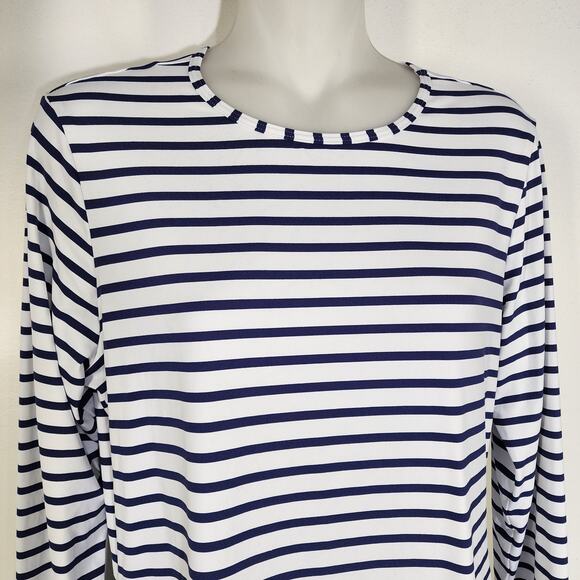 Lands End Womens Crew Neck Long Sleeve UPF 50 Rash Guard Swim Small Blue Stripe - Picture 3 of 10